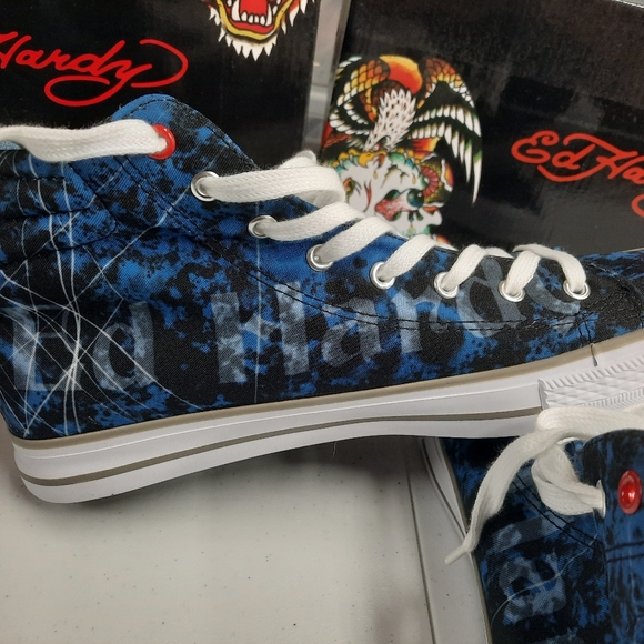 Ed Hardy "Justice" Sneakers Shoes Hi-Top Men's Sz 11 Blue White Art Streetwear - Picture 4 of 8